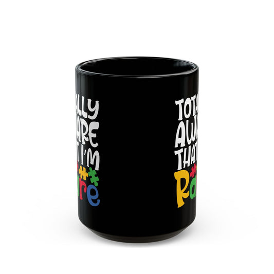 Rare Autism Awareness Black Mug - Fun Colorful Coffee Cup - Claimed by God Designs