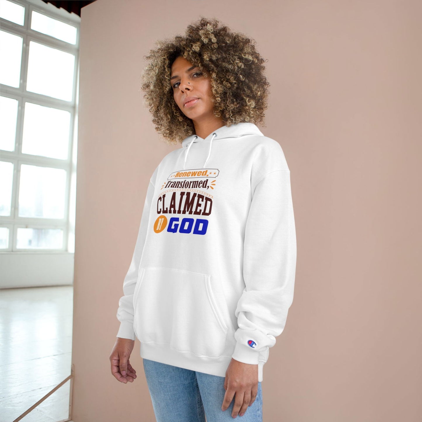 Renewed, Transformed, Claimed By God Unisex Champion Hoodie - ClaimedbyGodDesigns