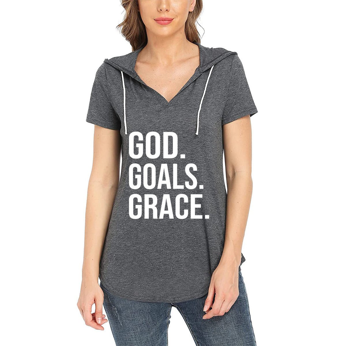 Goals Grace Women's Christian Gym Hoodie T-Shirt - Activewear for Faith & Fitness - ClaimedbyGodDesigns