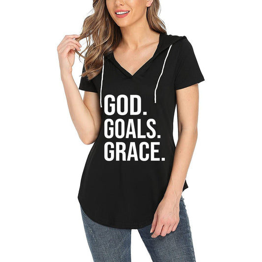 Goals Grace Women's Christian Gym Hoodie T-Shirt - Activewear for Faith & Fitness - ClaimedbyGodDesigns