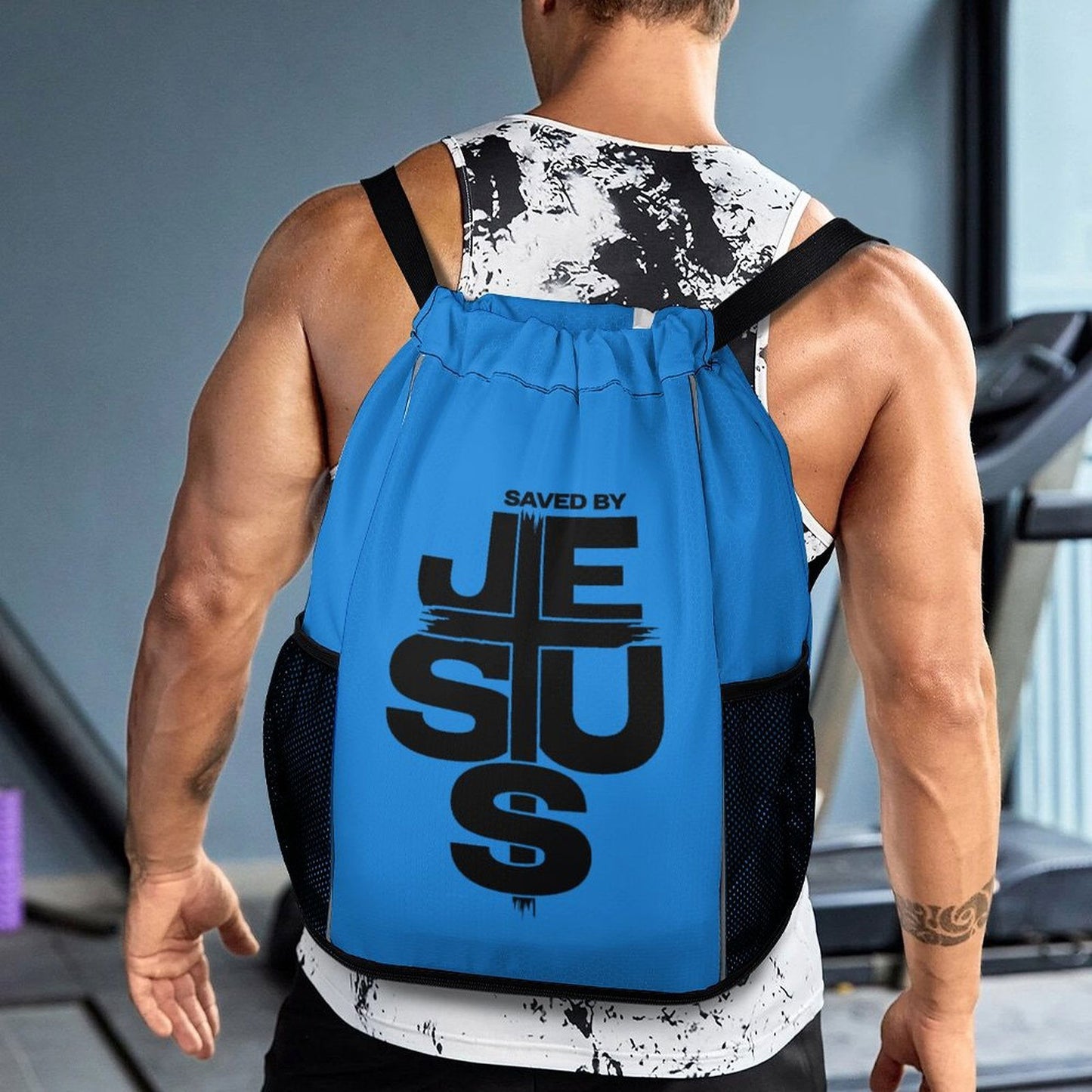 Saved By Jesus Christian Waffle Cloth Drawstring Bag - ClaimedbyGodDesigns