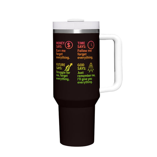 He Says Stainless Steel Tumbler with Handle - 40oz Inspirational Drinkware - ClaimedbyGodDesigns