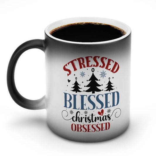 Stressed Blessed Christmas Obsessed (christmas themed) Christian Color Changing Mug (Dual-sided) - ClaimedbyGodDesigns