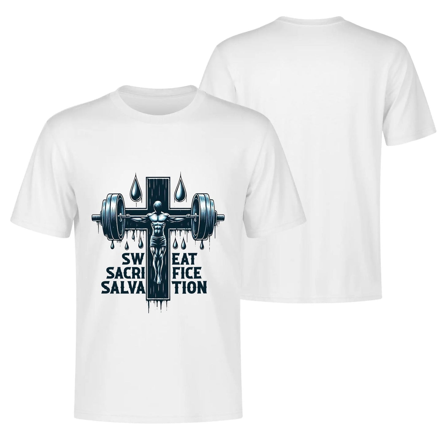 Sweat Sacrifice Salvation Mens Christian Gym T-shirt - ClaimedbyGodDesigns