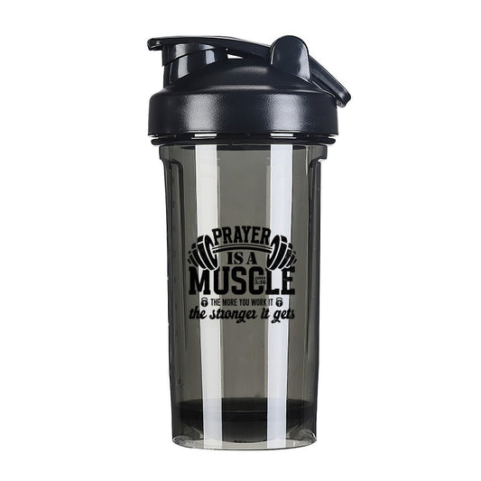 Prayer Is a Muscle - Christian Fitness Protein Shake Bottle | Inspirational Workout Accessory - ClaimedbyGodDesigns