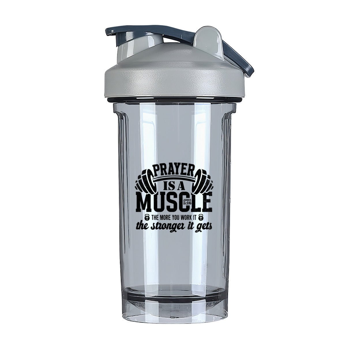Prayer Is a Muscle - Christian Fitness Protein Shake Bottle | Inspirational Workout Accessory - ClaimedbyGodDesigns