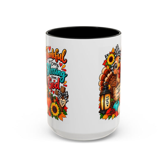 Thankful for Every Blessing from God Thanksgiving Turkey Coffee Mug - Claimed by God Designs