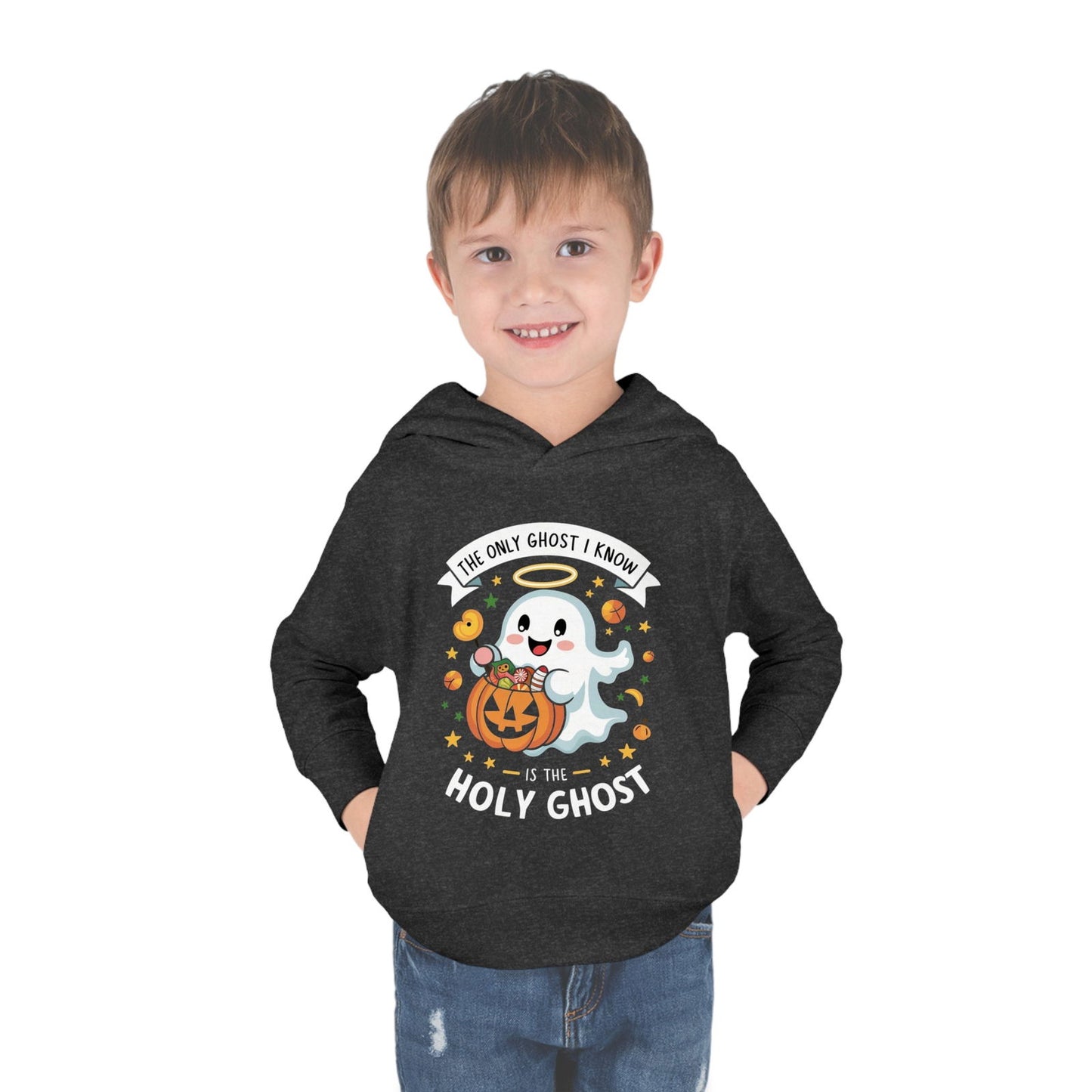 The Only Ghost I Know Is The Holy Ghost Halloween Themed Christian Toddler Pullover Fleece Hooded Sweatshirt - ClaimedbyGodDesigns