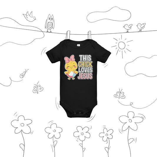 This Chick Loves Christian Baby short sleeve onesie - ClaimedbyGodDesigns