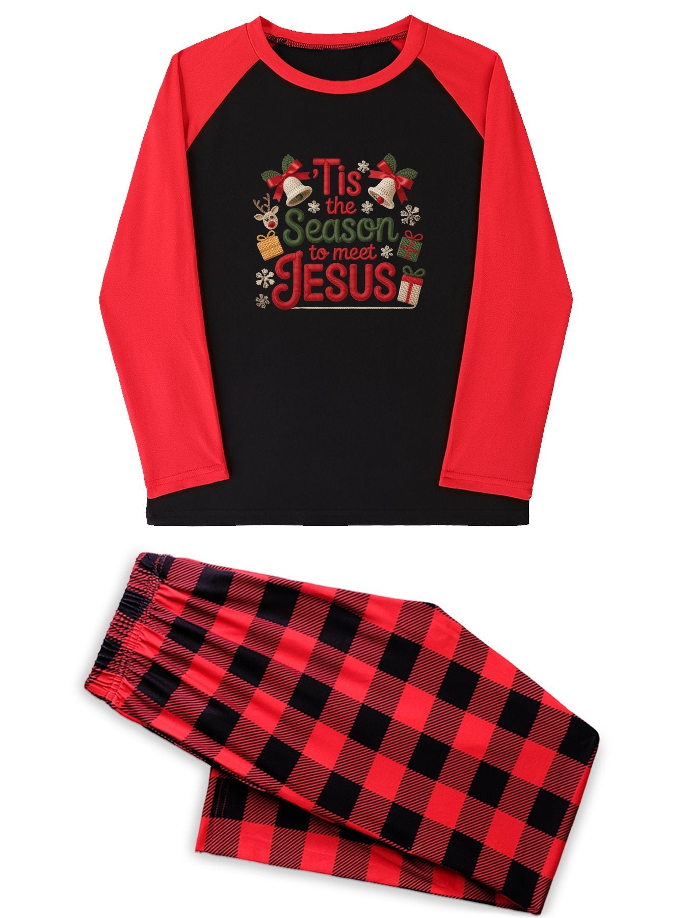 Tis The Season To Meet Him Unisex Adult Christian Christmas Plaid Pajamas - ClaimedbyGodDesigns