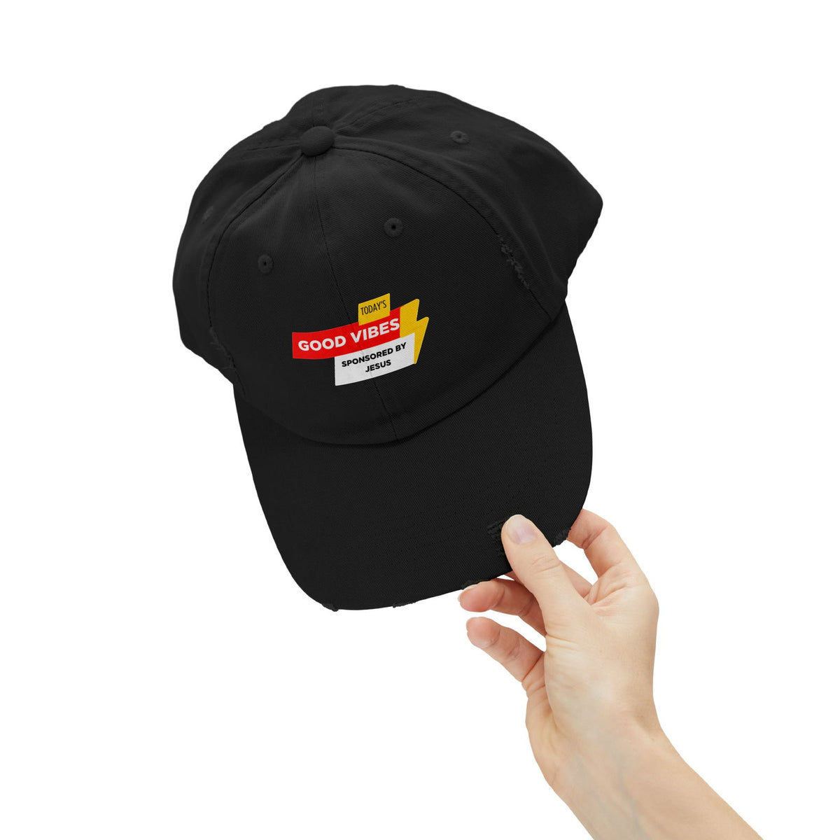 Today's Good Vibes Sponsored By Jesus Unisex Christian Distressed Hat - ClaimedbyGodDesigns