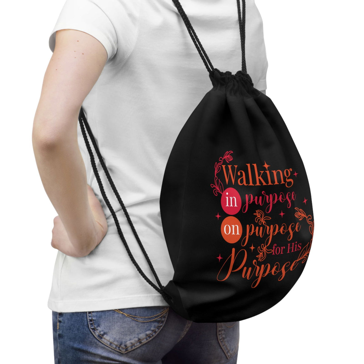 Walking In Purpose On Purpose For His Purpose Drawstring Bag - ClaimedbyGodDesigns