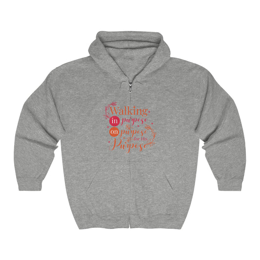 Walking In Purpose On Purpose For His Purpose Unisex Heavy Blend Full Zip Hooded Sweatshirt - ClaimedbyGodDesigns