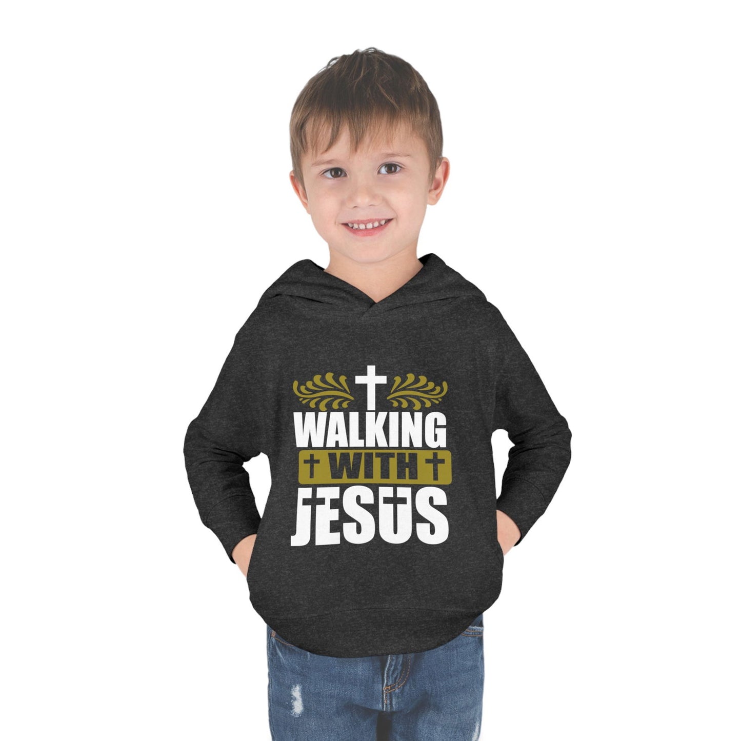 Walking With Jesus Christian Toddler Pullover Fleece Hooded Sweatshirt - ClaimedbyGodDesigns