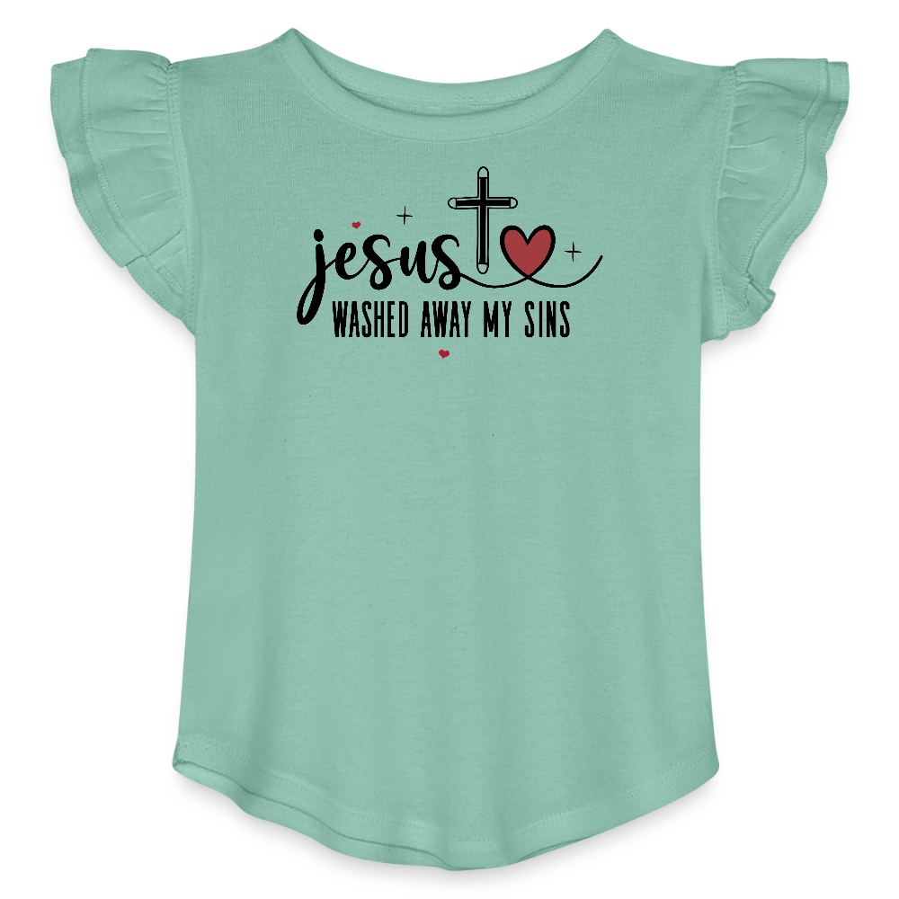 Washed Away My Sins Christian Toddler Girls Flutter T-shirt - ClaimedbyGodDesigns