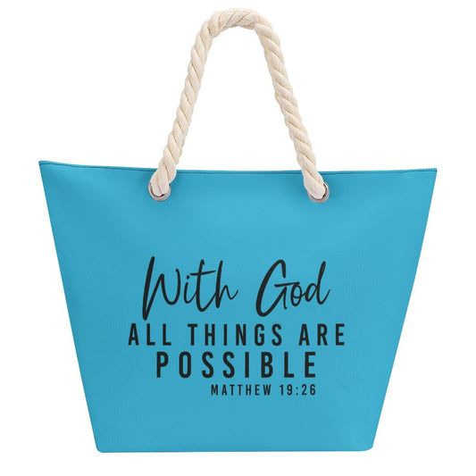 With God All Things Are Possible Christian Large Jute Tote Bag - ClaimedbyGodDesigns