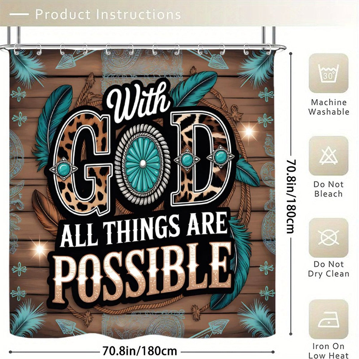 With God All Things Are Possible Feathered Christian Waterproof Shower Curtain - ClaimedbyGodDesigns