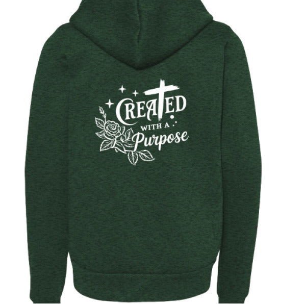 You Are Created With A Purpose Youth Christian Full - Zip Hooded Sweatshirt - ClaimedbyGodDesigns