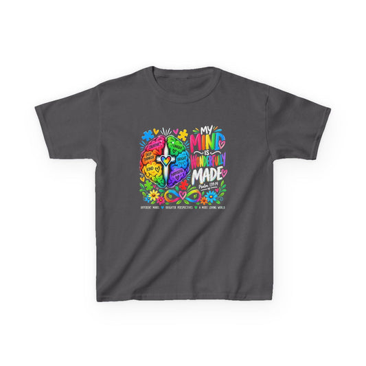 Youth Autism Awareness T-Shirt — "My Mind Is My Superpower" Colorful Brain Tee - Claimed by God Designs