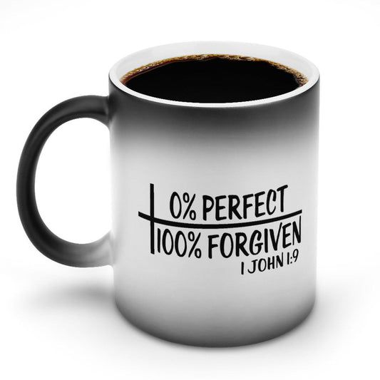 Zero Percent Perfect One Hundred Percent Forgiven Christian Color Changing Mug (Dual-sided) - ClaimedbyGodDesigns