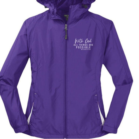 All Things Are Possible Women’s Christian Colorblock Hooded Reglan Jacket - ClaimedbyGodDesigns