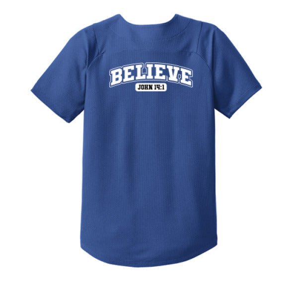 Believe Youth Christian Full - Button Jersey - ClaimedbyGodDesigns