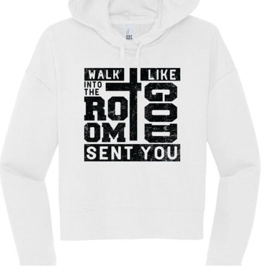 Walk Into The Room Women’s Christian Fleece Pullover Hooded Sweatshirt - ClaimedbyGodDesigns