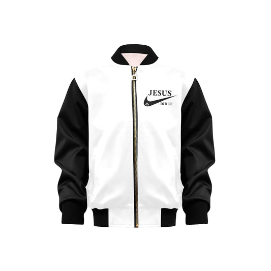 HE DID IT Kids' Christian Bomber Jacket with Pockets - ClaimedbyGodDesigns