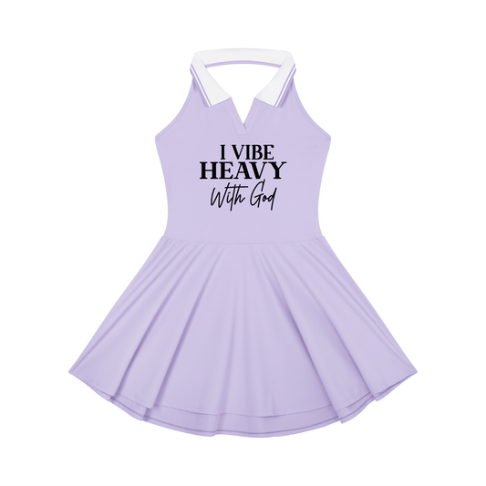 I Vibe Heavy With God Women's Christian Collared Halter A - Line Tennis Dress - ClaimedbyGodDesigns