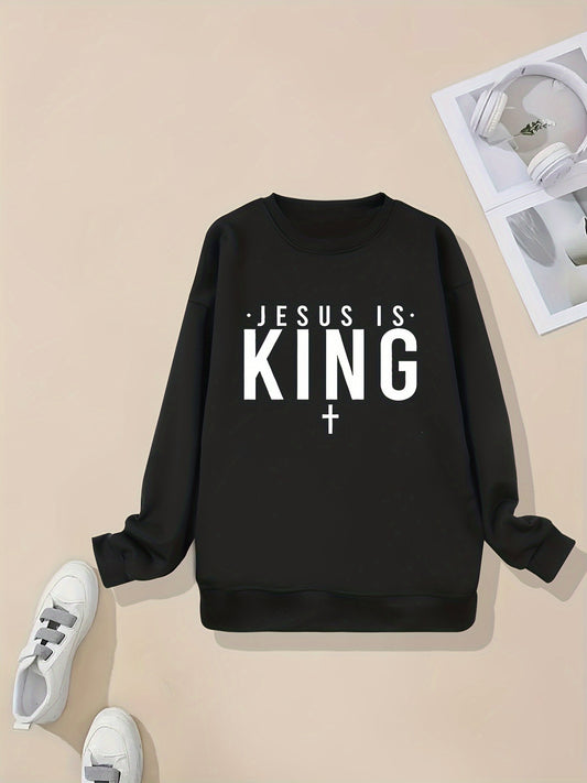 Jesus Is King Plus Size Women's Christian Pullover Sweatshirt claimedbygoddesigns