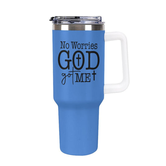 No Worries He Got Me 40oz Insulated Christian Tumbler with Handle and Straw