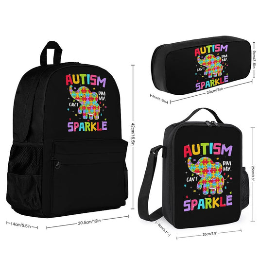 Autism Can't Dim My Sparkle Set of 3 Bags (Shoulder Bag Lunch Bag & Pencil Pouch)