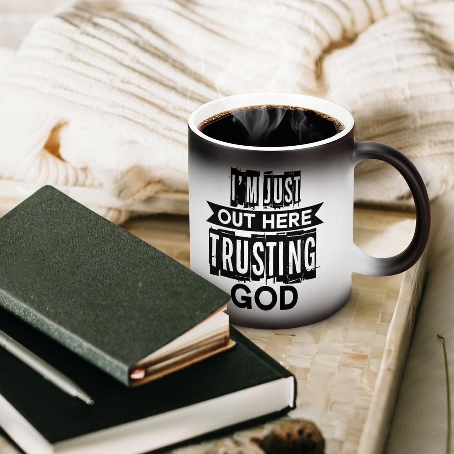 I'm Just Out Here Trusting Him Christian Color Changing Mug (Dual-sided)