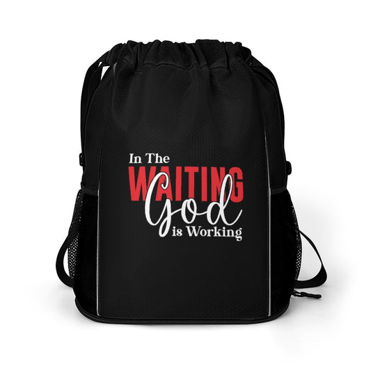In The Waiting God Is Working Christian Waffle Cloth Drawstring Bag SALE-Personal Design