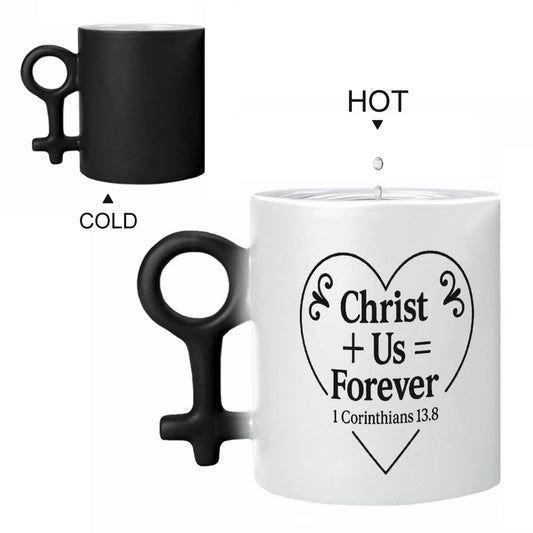 Christian Couple Color-Changing Mugs – “Christ + Us = Forever” & “Christ + You = Strength” Gift Set