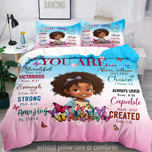 3pcs You Are (positive affirmations for kids) Christian Duvet Cover Set (Core Not Included),, Includes 1 Duvet Cover And 2 Pillowcases claimedbygoddesigns