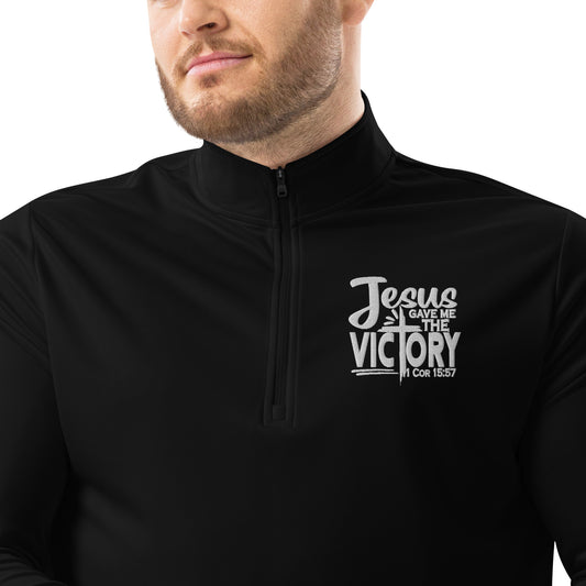 He Gave Me The Victory Premium Christian Addidas Quarter zip pullover Sweatshirt