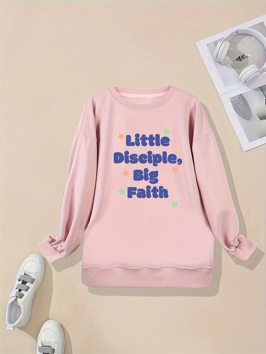 Little Disciples Big Faith Plus Size Women's Christian Pullover Sweatshirt claimedbygoddesigns