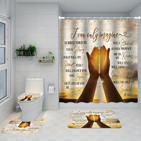 1/4pcs I Can Only Imagine Christian Shower Curtain Set With 12 Hooks, Toilet Covers Seat Bath Mats Bathroom Non-slip Rug Carpet Curtain claimedbygoddesigns