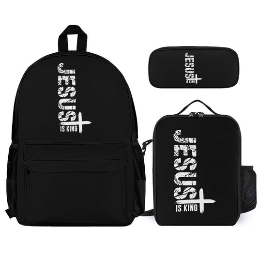 He Is King Christian Backpack Set of 3 Bags (Shoulder Bag Lunch Bag & Pencil Pouch)