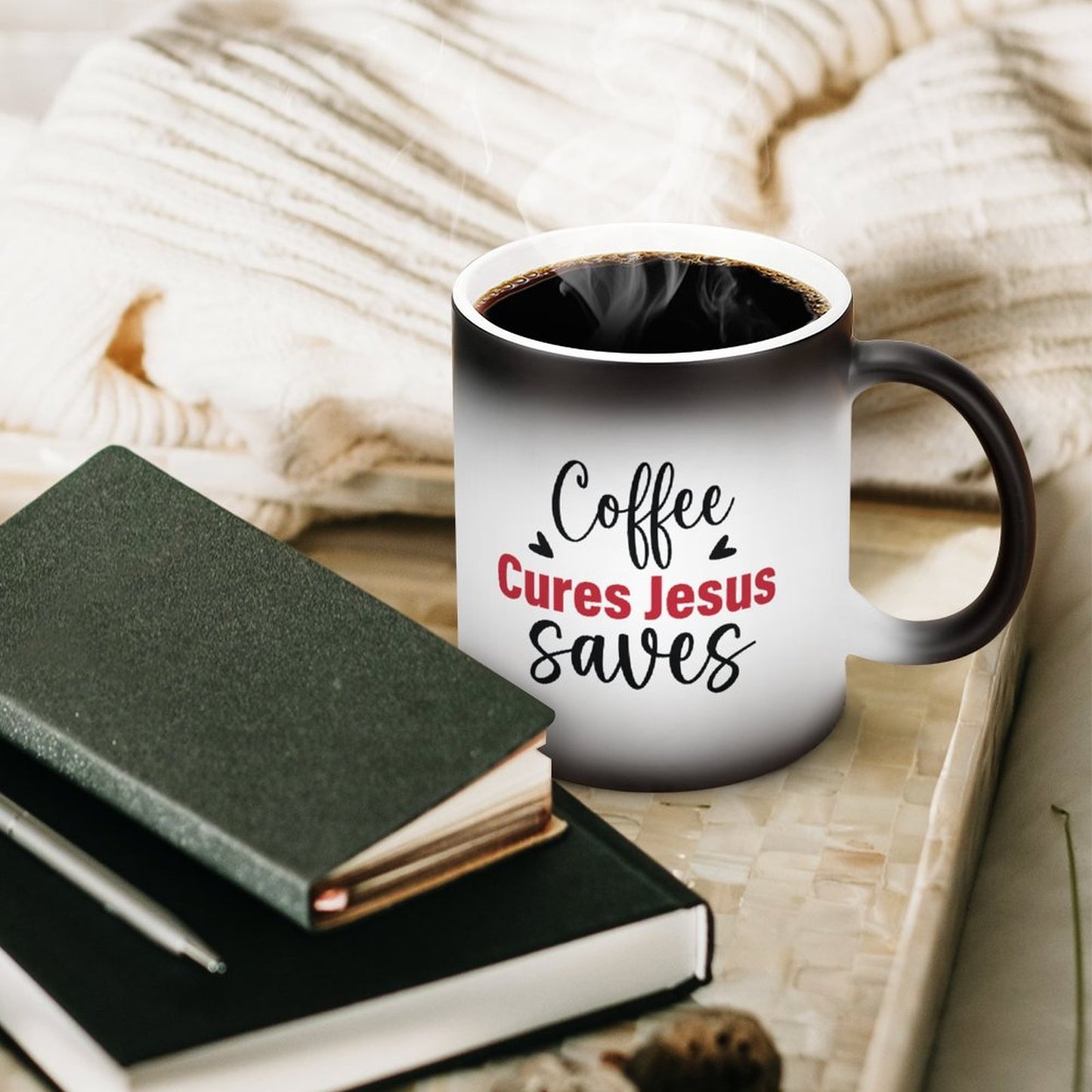 Coffee Cures He Saves Christian Color Changing Mug (Dual-sided)