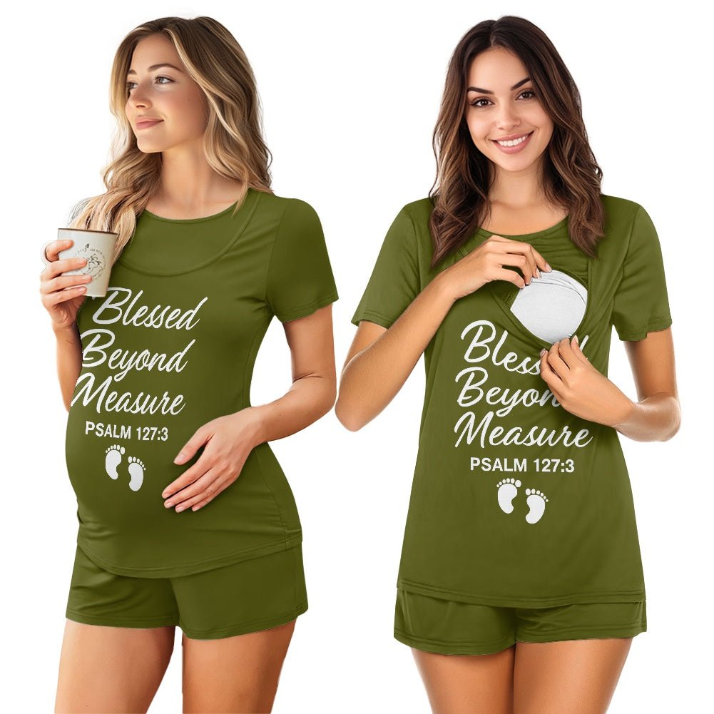 Blessed Beyond Measure Christian Maternity Short Sleeve Pajama Set - ClaimedbyGodDesigns