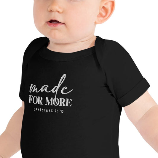 Made For More Embroidered Christian Baby short sleeve Jumpsuit - ClaimedbyGodDesigns