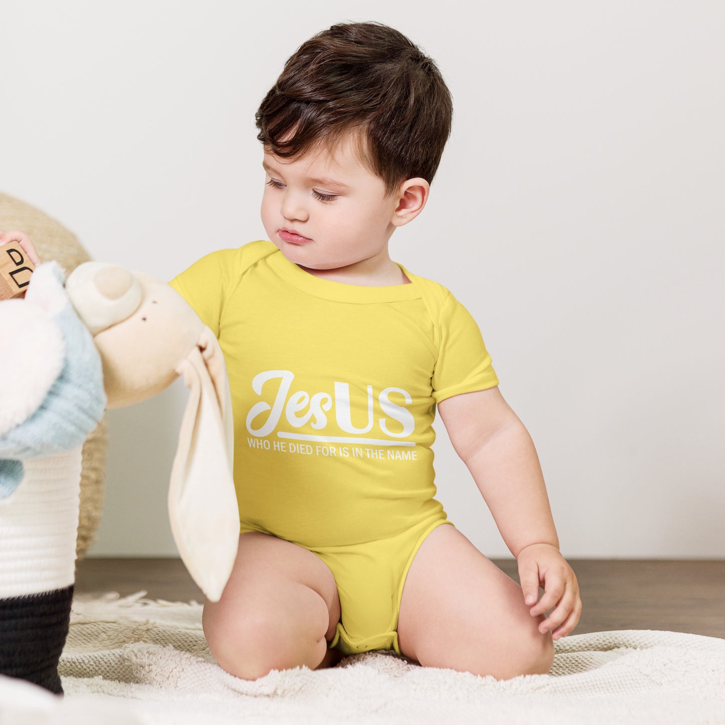 Who He Died For Is In The Name Christian Baby short sleeve Jumpsuit