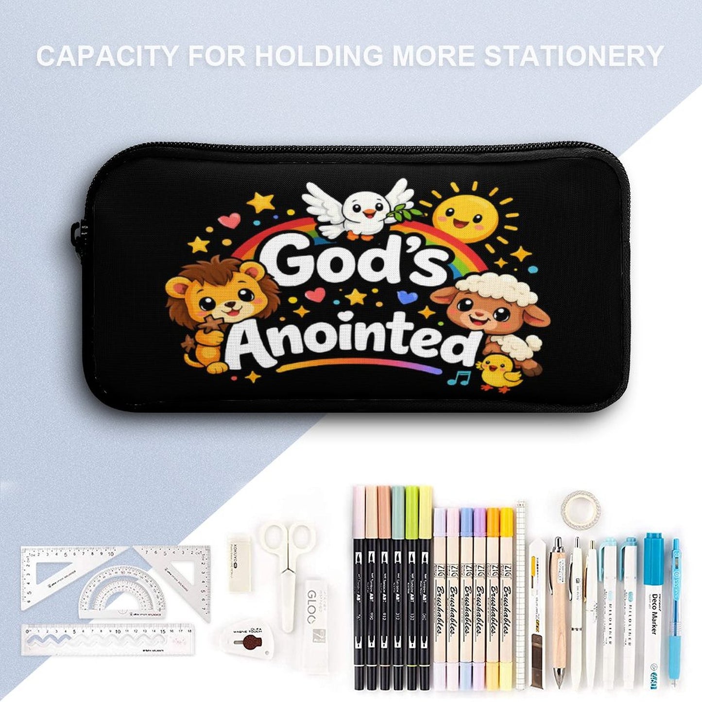 God's Anointed Christian 3Pcs School Backpack Set for Kids (Backpack, Kid's Insulated Lunch Bag & Pencil Case Organizer)