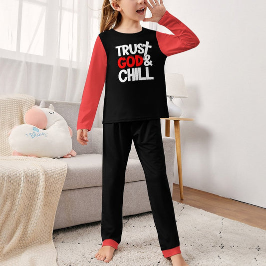 Trust Him And Chill Youth Christian Long Sleeve Pajamas - ClaimedbyGodDesigns
