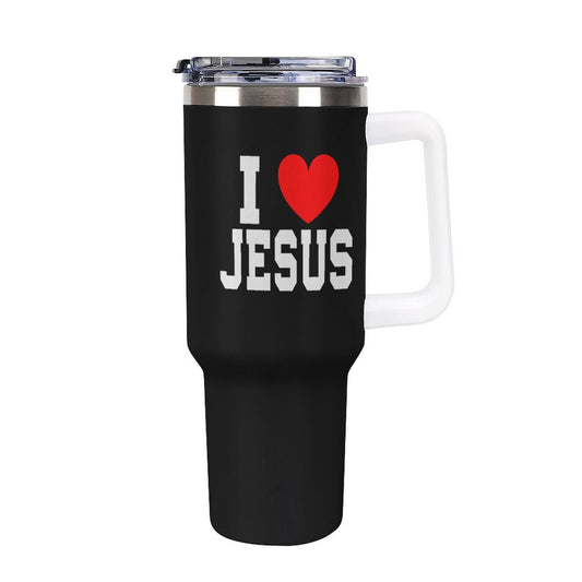 I Love Him 40oz Insulated Christian Tumbler with Handle and Straw