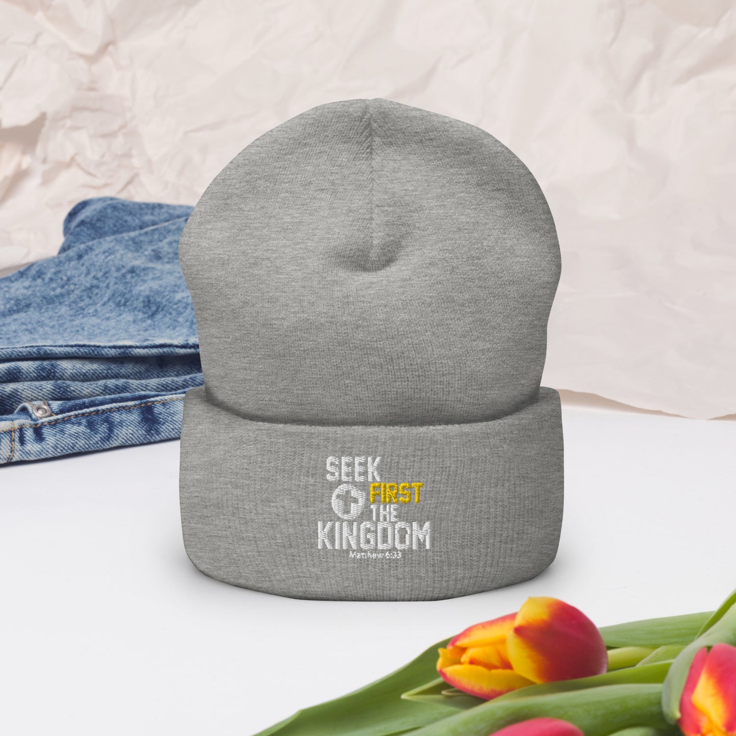 Seek First The Kingdom Adult Christian Cuffed Beanie