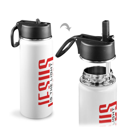 He Is The Light Insulated Christian Water Bottle with Straw Lid (18oz) - ClaimedbyGodDesigns
