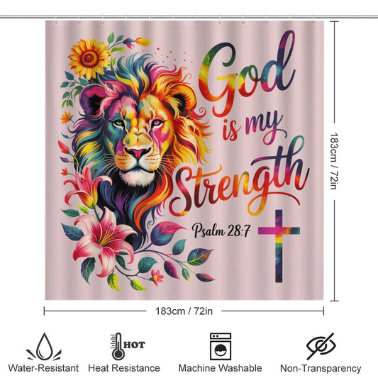 He Is My Strength Christian Shower Curtain Set with a shower curtain, a bath rug, a contour rug and a toilet lid cover. - ClaimedbyGodDesigns